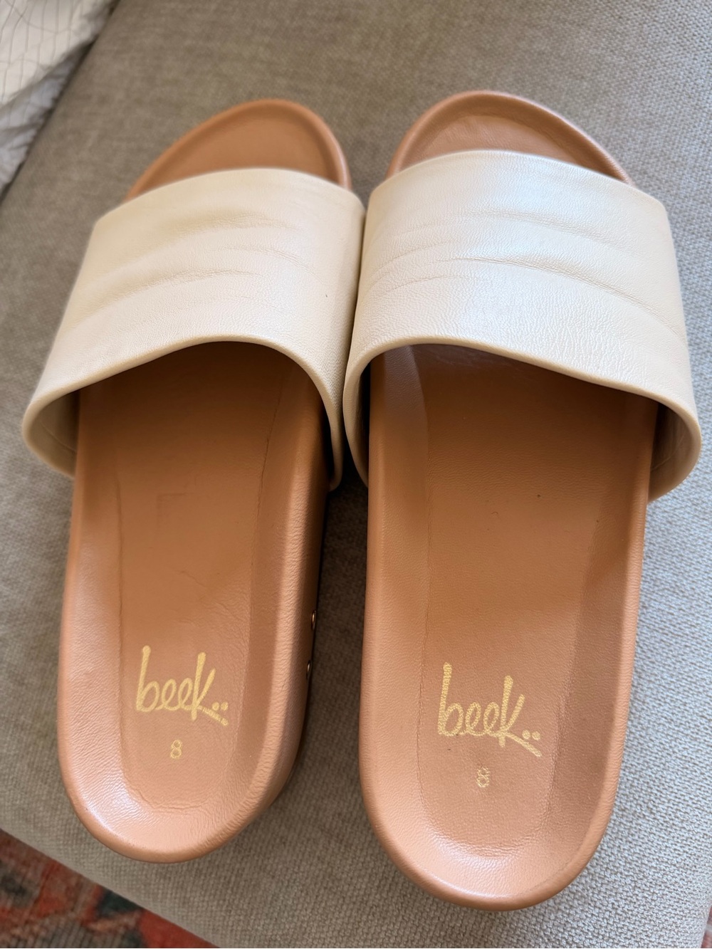 beek Two-Tone Cream and Tan Slide Sandals for Women -